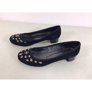 Black Velvet Jewel Flats Shoes Womens 38